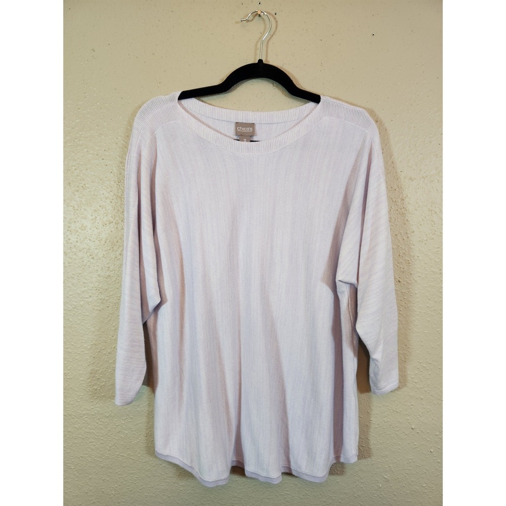 Chico's Womens 3 / US XL Light Purple Sweater 3/4 Sleeve Relaxed Knit Pullover